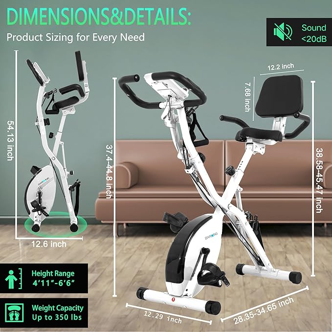 BARWING Stationary Exercise Bike for Home Workout, 5 IN 1 Foldable Indoor Cycling Bike for Seniors, 350LB Capacity, 16-Level Magnetic Resistance, Seat Backrest Adjustments-StrideForce Fitness