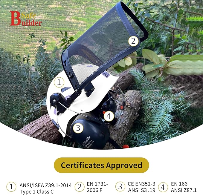 Forestry Safety Helmet with Build-in Visor Mesh Face Shield Ear Muffs 4 in 1 Chainsaw Safety Hard Hats-StrideForce Fitness