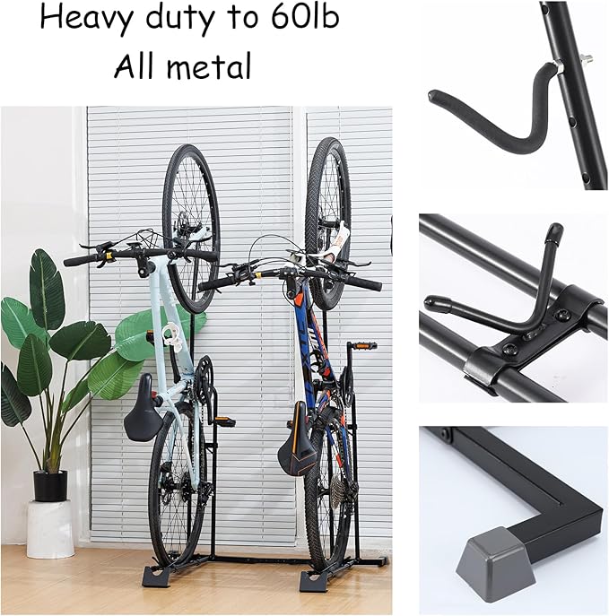 YueTong Vertical Bike Stand, 2 Bike Rack Garage, Upright and Horizontal, Indoor Bicycle Storage for Floor.-StrideForce Fitness
