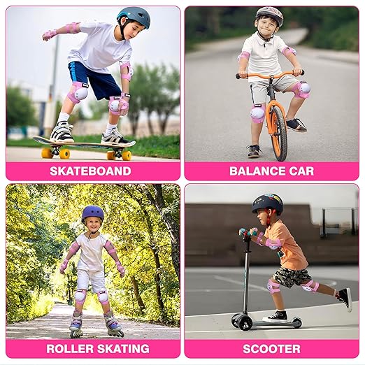 Youth/Kids Knee Pads Elbow Pads Wrist Guards Protective Gear Set for 3-15 Years Child Roller Skates, Skateboard, Cycling, Inline Skating, BMX Bike, Balance Bike, Scooter Riding and Other Outdoor Sports-StrideForce Fitness