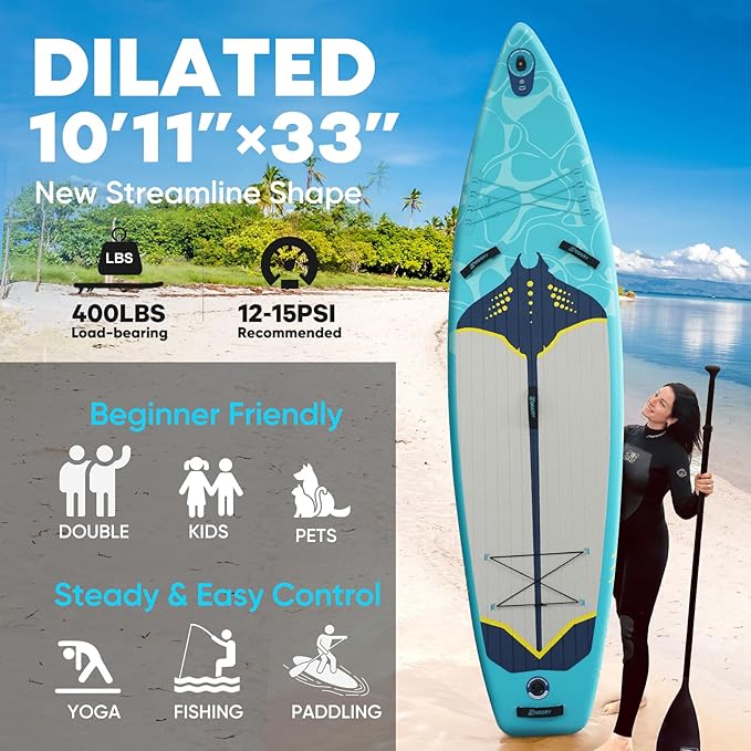 Inflatable Paddle Board,Stand Up Paddle Board Set, Extra Wide SUP Board with Removable Fin, Floating Paddle, Hand Pump, Waterproof Phone Pouch,Traveling Board-StrideForce Fitness
