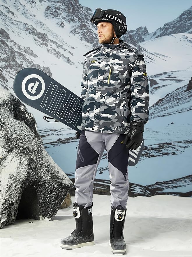 MAGCOMSEN Men's Snow Ski Pants Fleece Lined Water Resistant Winter Pants with 4 Zip Pockets for Snowboard Hiking Outdoor