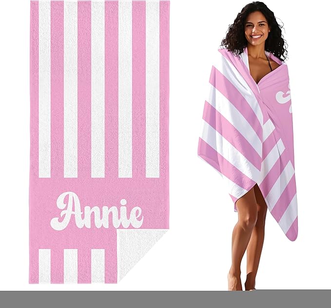 JML Personalized Beach Towel with Name, Custom Cabana Stripe Beach Towel, Customized Microfiber Pool Towel, Quick Dry & Absorbent Swim Towel for Adult,Mother's Day, Birthday, Summer Holiday,Vacation-StrideForce Fitness