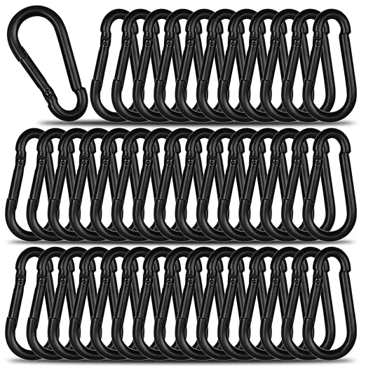 100Pcs 1.97" Spring Snap Hook Carabiners, M5 Galvanized Steel Black Small Carabiner Clip, Keychain Clip, Quick Link Key Chain for Hammock Swing Set Outdoor Travel, Camping, Fishing, Hiking-StrideForce Fitness