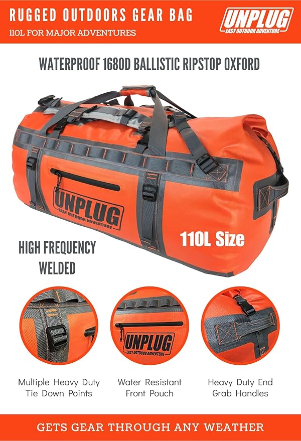 UNPLUG Ultimate Adventure Bag | 1680D Heavy Duty Waterproof Bag | Large Travel Duffle Bag which can be Used for Camping, Motorcycling, Boating, or Hunting-StrideForce Fitness