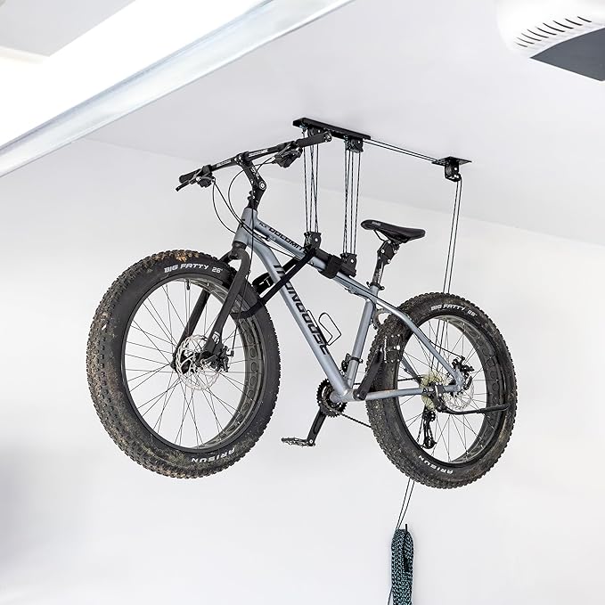 StoreYourBoard Bike Hoist, No-Slip Bicycle Ceiling Storage, Heavy-Duty Garage Pulley Lift System, Road, MTB, Fat Tire, Ebike Hanger-StrideForce Fitness
