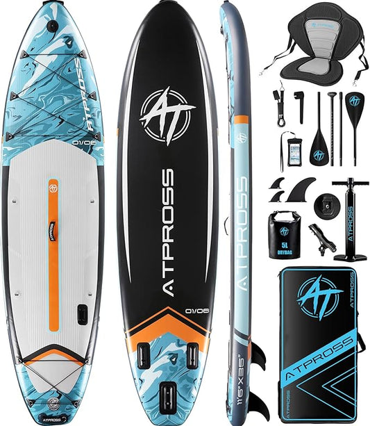 11'6"x35" Inflatable Paddle Board, 450lbs Extra Wide Stand Up Paddleboard for Adults with Premium SUP Accessories Kit & Backpack, Blow Up Kayak Non-Slip Stable Deck Boat for Yoga Fishing Surf-StrideForce Fitness