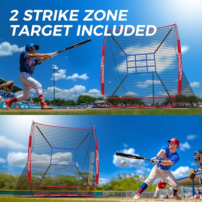 7x7 FT Baseball Net for Batting Pitching Hitting, with Strike Zone, Softball Net for Batting and Pitching, Baseball Practice Training Equipment for Kids Adult Youth-StrideForce Fitness