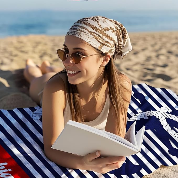 JML Personalized Beach Towel with Name, Custom Anchor Beach Towel, Customized Microfiber Pool Towel, Quick Dry & Absorbent Swim Towel for Adult,Anniversary, Birthday, Summer Holiday,Vacation-StrideForce Fitness