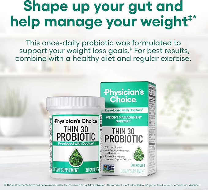 Physician's CHOICE Probiotics for Weight Management & Bloating - 6 Probiotic Strains - Prebiotics - Key ingredient Cayenne - Supports Gut Health - Weight Management for Women & Men - Green Tea - 30 CT-StrideForce Fitness