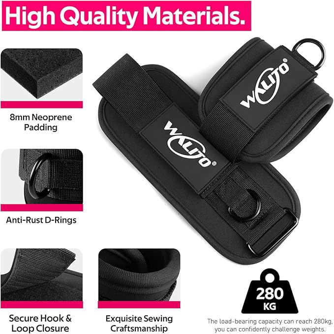 WALITO Ankle Resistance Bands with Cuffs, Exercise Bands for Legs and Butt, Booty Workout Equipment for Kickbacks and Hip Fitness Training