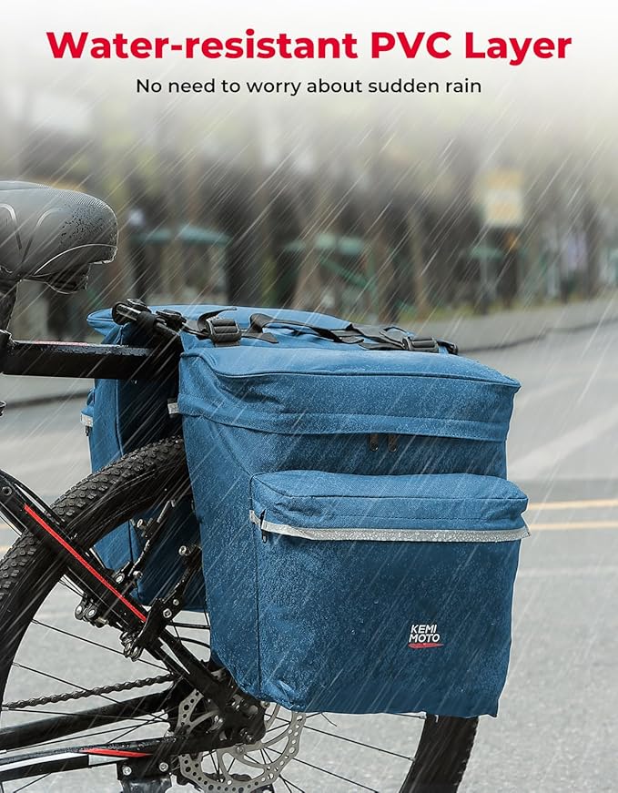 KEMIMOTO Bike Bag Panniers with Rain Cover, 34L Waterproof Bicycle Saddle Bag for Rear Rack Mountain Biking Bags Storage, Ebike Accessories for Commuter Grocery Shopping Travel Carrier, Blue-StrideForce Fitness