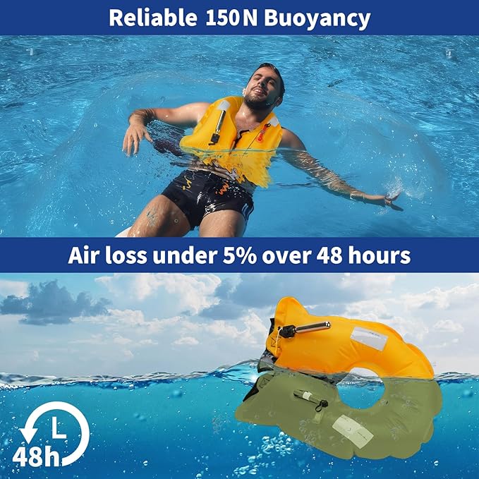 Owntop Manual Inflatable Swim Jacket, Neoprene Padded Neckline, 33g C02 Cylinder Included, Multiple Reflective Strips, Compact Design for Kayak, Fishing, Paddle Sports-StrideForce Fitness