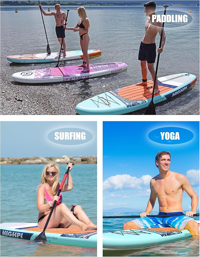 Highpi Inflatable Stand Up Paddle Board for Youth and Adults – Wide Sup with Premium Accessories, Blow Up Paddleboard for Surfing, Fishing, Yoga & More-StrideForce Fitness