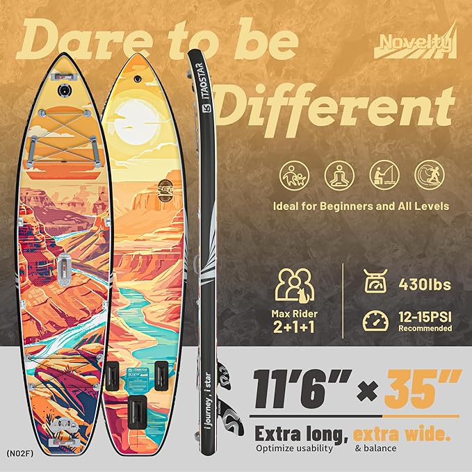 Novelty 11'6" x 35" Extra Wide SUP for Enhanced Stability - Inflatable Stand Up Paddle Board - Premium Paddle Board Kit for Adults & Youth - All Skill Levels - Includes SUP Accessories-StrideForce Fitness