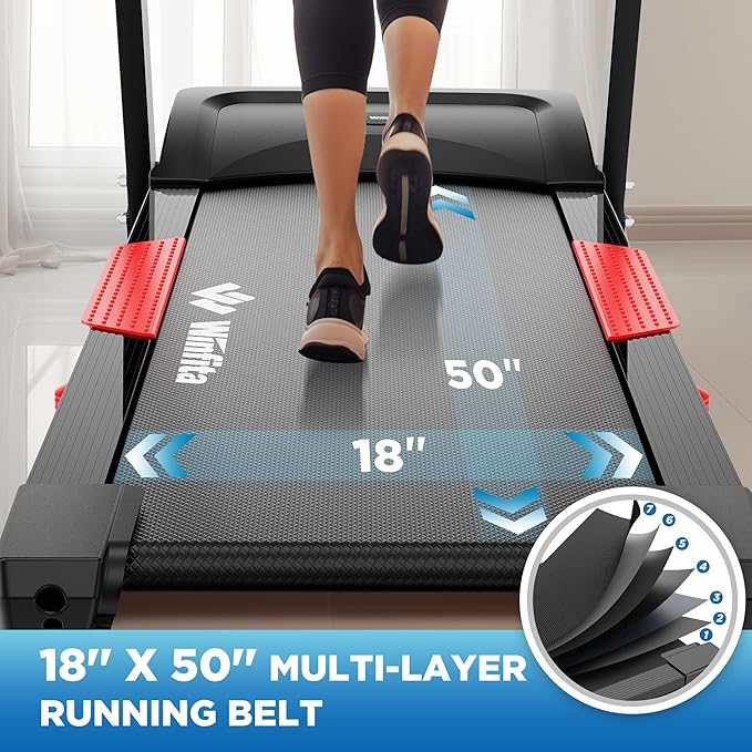 4.0HP Treadmill with 15% (8.5°) Auto Incline, 300LBS Capacity, 10 MPH Speed, 50''x18'' Wide Belt, APP, Bluetooth, Folding Treadmills for Home with 64 Programs, Pulse Monitor, BMI Calculation-StrideForce Fitness