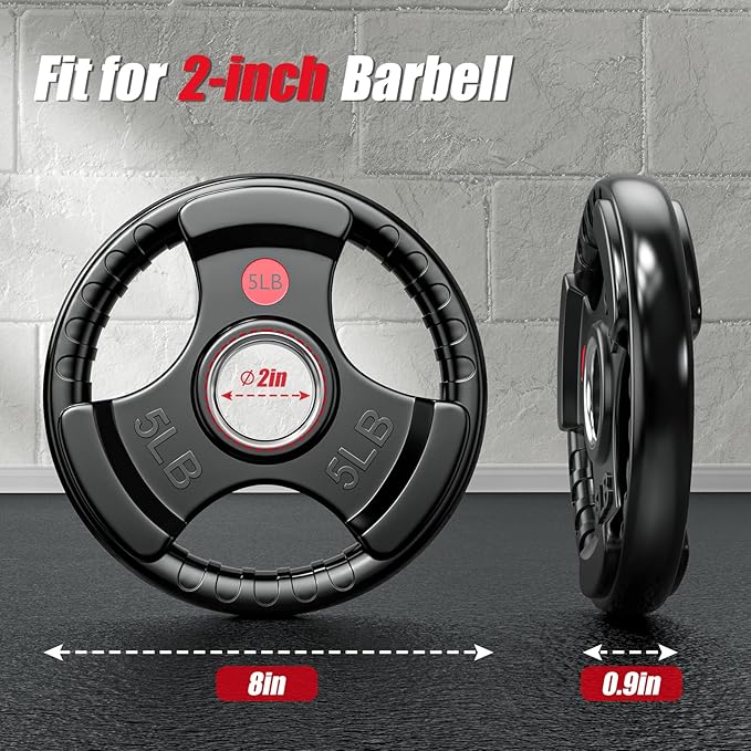 GIKPAL 2-inch Rubber Olympic Grip Weight Plates for Strength Training, Weightlifting in Home & Gym, Barbell Weights Plates Set (2.5/5/10/25/35/45 LB)-StrideForce Fitness