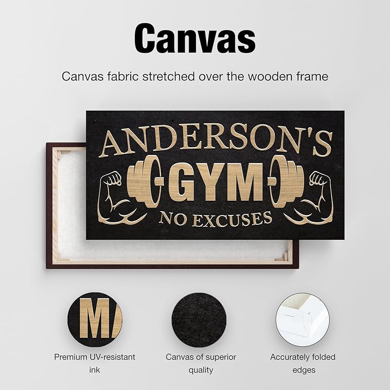AWESOMETIK GYM Custom Sign Personalized Canvas Wall Decor with Custom Family Name Vintage, Custom Vintage GYM Room Decor, Entertainment Hall Living Room Lounge-StrideForce Fitness