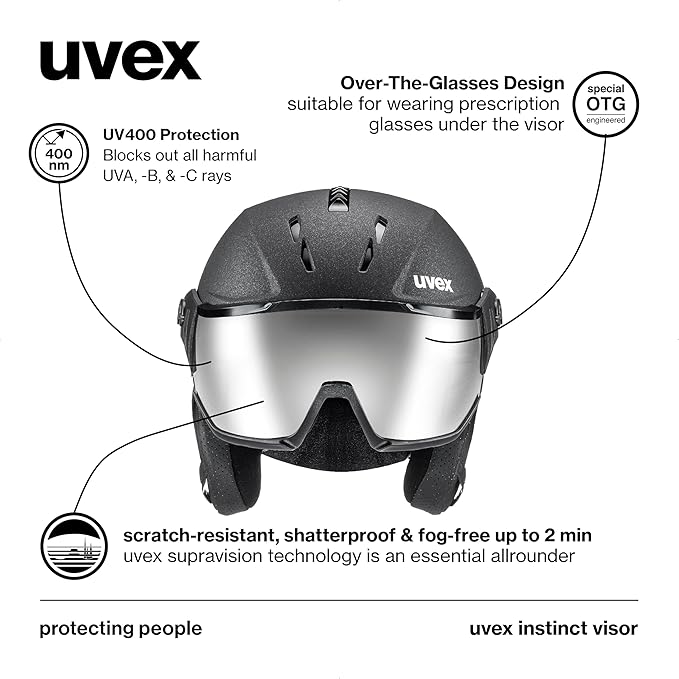 uvex Instinct Visor - Adjustable ski & Snowboard Helmet with Integrated Visor for Women & Men - Black Matte - Medium-StrideForce Fitness