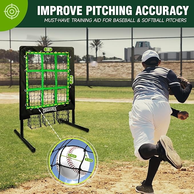 9 Hole Pitching Net, Heavy-Duty Baseball Net with Strike Zone for Pitching and Hitting, Height Adjustable Training Equipment with 9 Pocket Pitching Target for Baseball & Softball Practice-StrideForce Fitness
