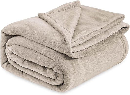 Bedsure Fleece Bed Blankets Queen Size Oxford Tan - Soft Lightweight Plush Fuzzy Cozy Luxury Blanket Microfiber, 90x90 inches-StrideForce Fitness