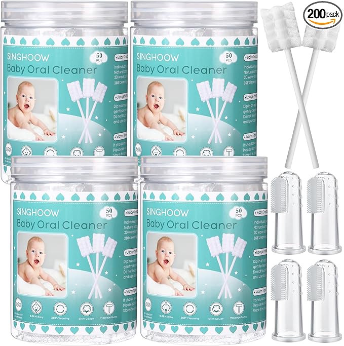 200 Pieces Baby Tongue Cleaner Disposable Infant Oral Cleaner with 4 Pieces Finger Toothbrush Soft Gauze Baby Mouth Newborn for Tooth Mouth Gum Dental Care(Blue)
