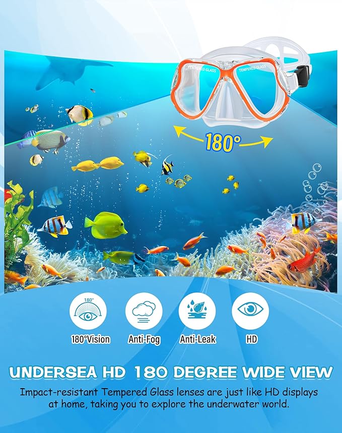 Greatever Dry Snorkel Set,Panoramic Wide View,Anti-Fog Scuba Diving Mask,Professional Snorkeling Gear-StrideForce Fitness