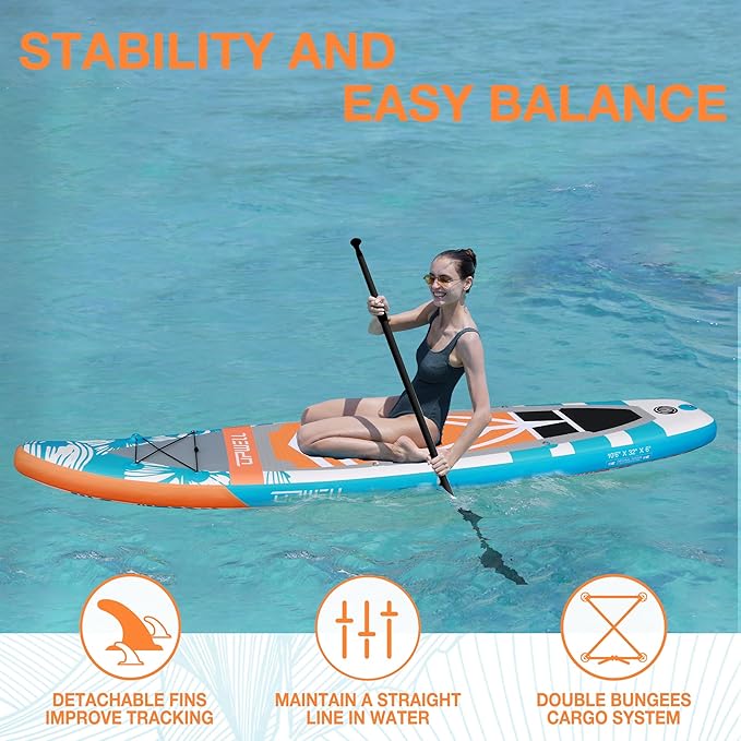 UPWELL 10'6"/11'/11'6" Inflatable Paddle Board, Stand Up Paddlboard for Youth & Adults, Stable Design, Premium SUP Accessories, Backpack, Leash, Hand Pump, Fins-StrideForce Fitness