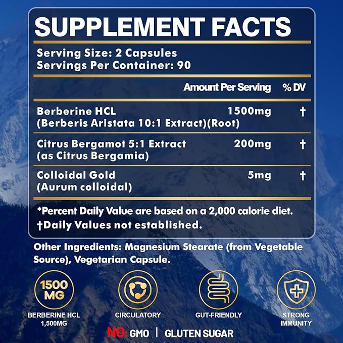 Berberine Supplement, High Strength Berberine 1500MG, 180 Caps - Plus Citrus Bergamot, Berberine HCI Root Supplements - Metabolic, AMPK Support Healthy Weight Management - Vegan, Organic, Non-GMO-StrideForce Fitness