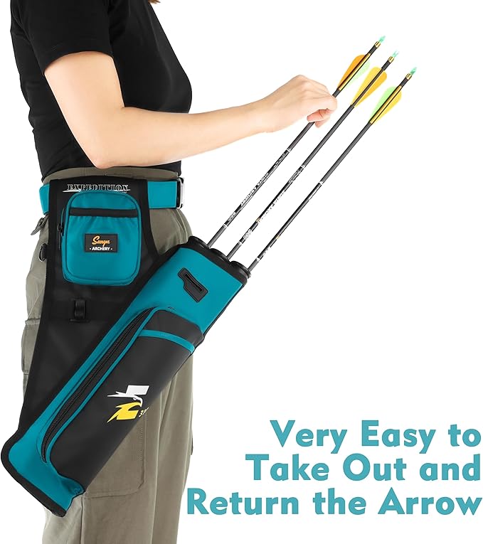 SUNYA Archery Hip Quiver for Arrows. Includes 3 Tubes Arrow Holder, Accessories Pockets and Waist Belt. Fit for Compound and Recurve Bow Practice.-StrideForce Fitness