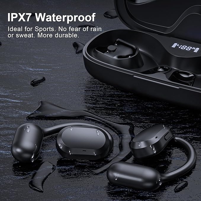 Open Ear Headphones, Open Ear Earbuds, IPX7 Waterproof, Bluetooth 5.3 True Wireless Sports Over Ear Earbuds with Earhooks, Built-in Mic, Crystal-Clear Calls for Running Workout Cycling Driving-StrideForce Fitness