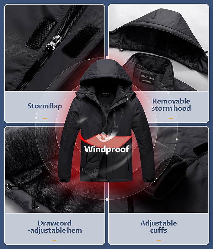 CREATMO US Men's Mountain Waterproof Ski Jacket - Windproof Snowboarding Warm Winter Coat Raincoat-StrideForce Fitness
