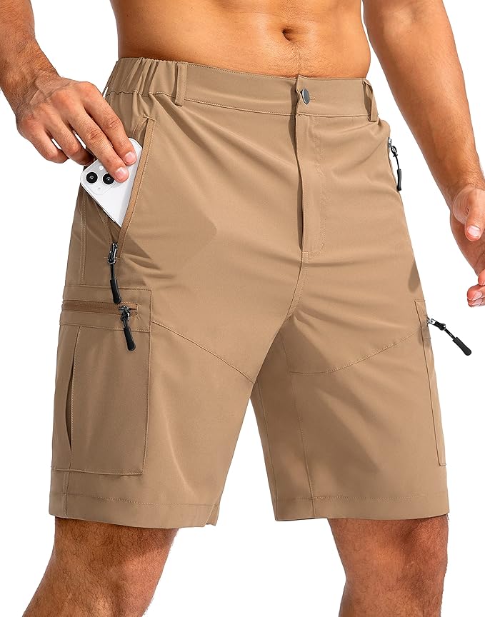 Pudolla Men's Hiking Cargo Shorts 9" Lightweight Outdoor Work Shorts for Men Travel Golf Camping Casual with 5 Zipper Pockets-StrideForce Fitness