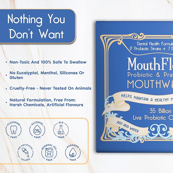 Probiotic & Prebiotic Mouthwash for Adults | Dry Mouth and Oral Thrush Relief | Gum Health Mouthwash | 30 Pack