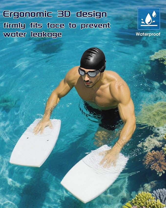 Swim Goggles, Goggles Adult with Swimming Cap, Nose Clip & Ear Plugs, UV Protection Anti-Fog Lens and Case for Adult-StrideForce Fitness