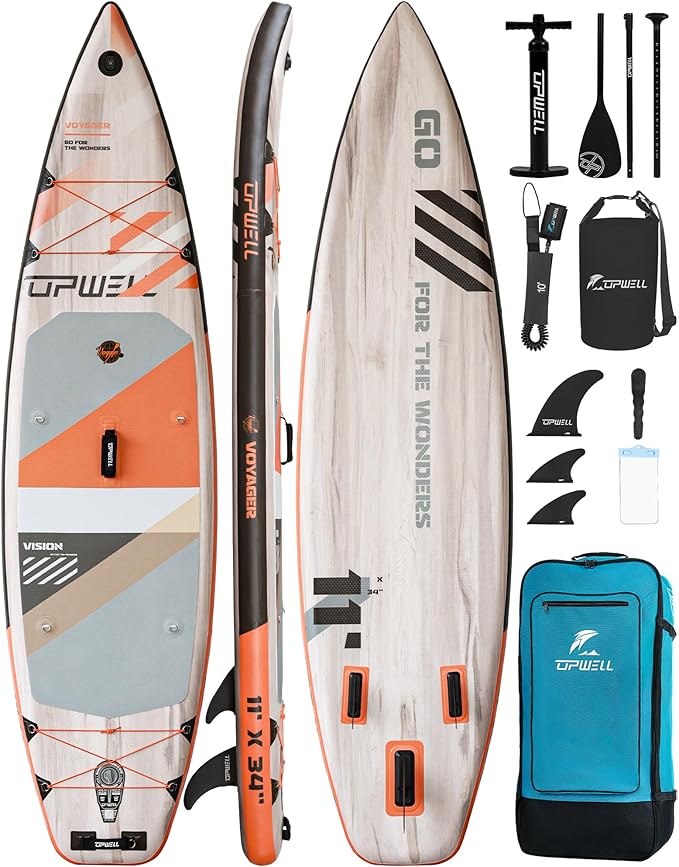 UPWELL 11’6”/11'2”/11'/10'8”/10'6”/10'2” Inflatable Stand Up Paddle Board with sup Accessories Including Backpack, Repairing Kits, Non-Slip Deck, Leash, 3 Fins, Paddle and Hand Pump-StrideForce Fitness