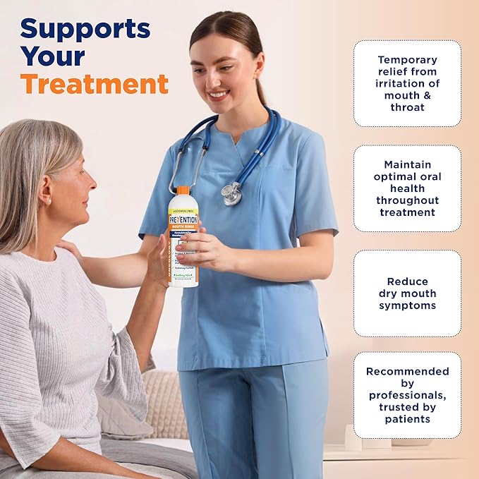 Prevention Oncology Alcohol Free Mouthwash, Soothing, Gentle, & Moisturizing, Mouthsore and Dry Mouth Mouthwash Specially Formulated for Patients Undergoing Oncology Treatment - 16 oz Bottle, 1-Pack