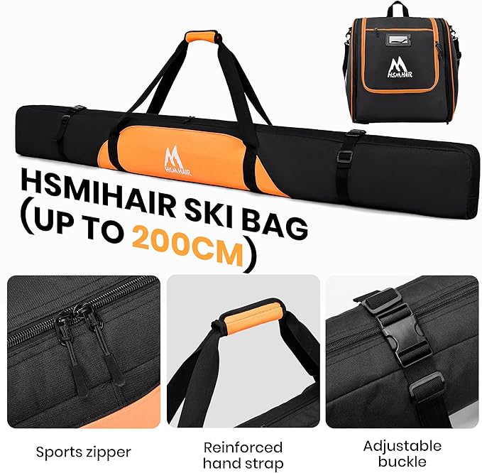Ski Bag and Ski Boot Bag Combo-Padding Skis Bag for Air Travel,Water Proof Ski Boot Bag Fits for Skis Up to 200 CM and Boots Up To Size US13,Adults Ski Travel Bag-StrideForce Fitness