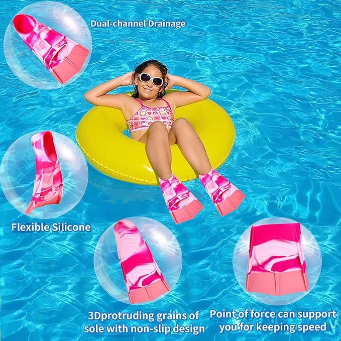 Kids Swim Fins,Short Comfortable Flippers for Lap Swimming and Training for Child,Girls,Boys,Beginners-StrideForce Fitness