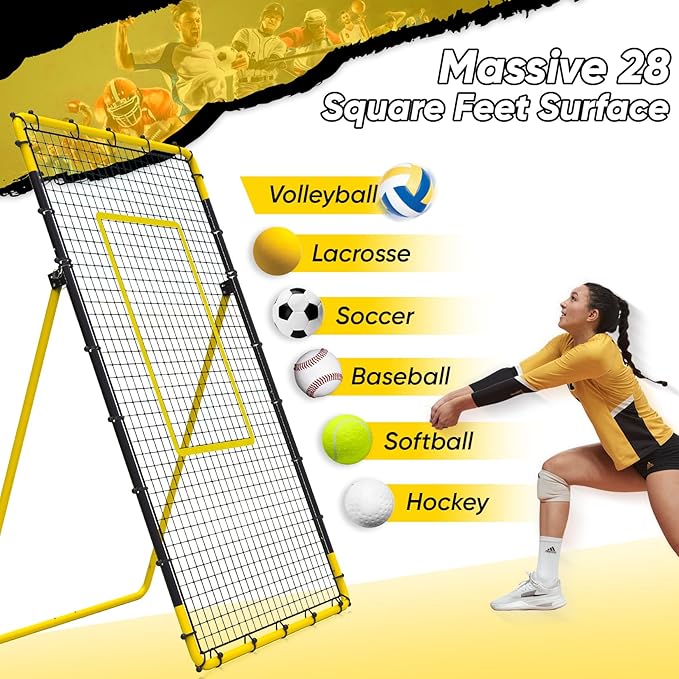 Adjustable Volleyball Rebounder Net Equipment 7x4 FT with Volleyball Practice for Adult Backyard Indoor Outdoor Training-StrideForce Fitness