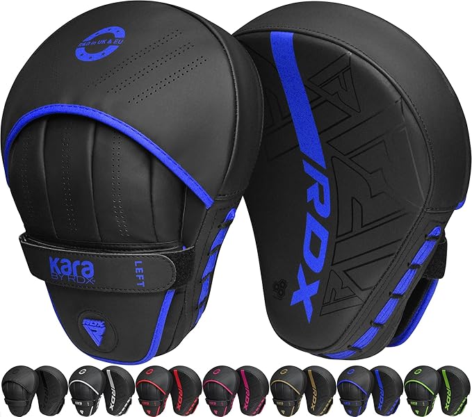 RDX Boxing Pads Curved Focus Mitts, Maya Hide Leather Kara Hook and jab Training Pads, Adjustable Strap Ventilated, MMA Muay Thai Kickboxing Coaching Martial Arts Punching Hand Target Strike Shield-StrideForce Fitness