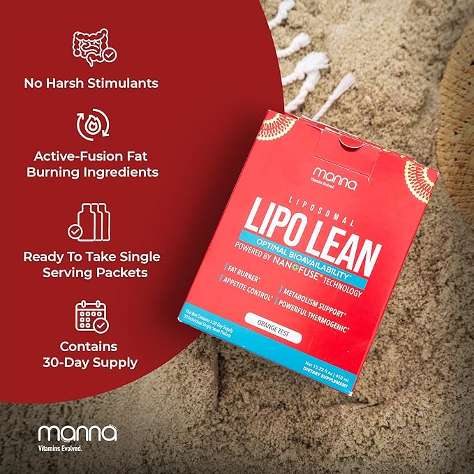 Manna Vitamins Evolved Liposomal Lipo Lean, Thermogenic Metabolism Support, Cravings Management, Weight Loss Support for Women, Men, Liposomal Absorption 3500mg CLA, Carnitine, Green Tea, 30 Packets-StrideForce Fitness