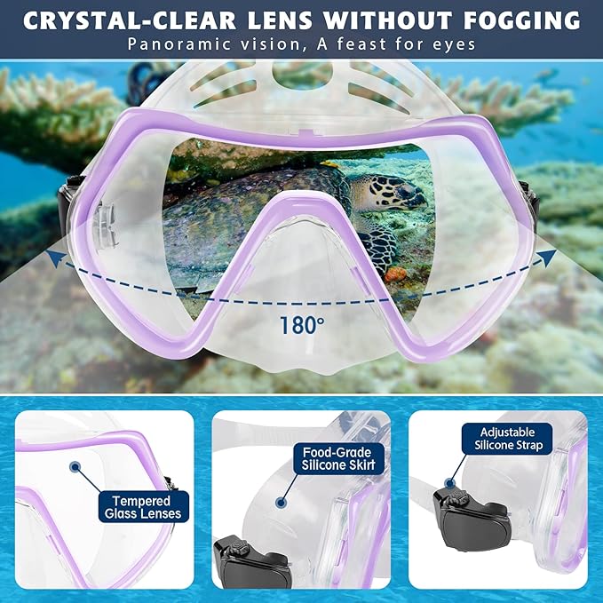 ZEEPORTE Mask Fin Snorkel Set, Travel Size Snorkeling Gear for Adults with Panoramic View Anti-Fog Mask, Trek Fins, Dry Top Snorkel and Gear Bag for Swimming Training, Snorkeling Kit Diving Packages-StrideForce Fitness