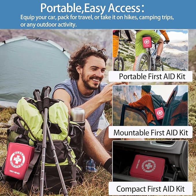 Premium First Aid Kit with Labelled Compartments, Emergency Survival Kit for Car, Home, Hiking and Travel – Compact Medical Kit for Roadside Emergencies, Outdoor Adventures, and Everyday Safety-StrideForce Fitness