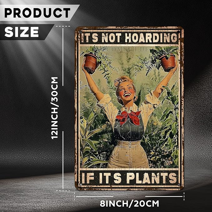 Retro Garden Metal Sign It's Not Hoarding If It's Plants Vintage Gardening Decor Metal Plaque for Parlor Yard Oasis Backyard Patio Greenhouse Decoration 12 * 8inch-StrideForce Fitness