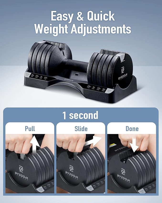 Adjustable Dumbbell – 12.5/25lb Single Unit OR Set of 2 – 5-in-1 Adjustable Weight for Home Gym, Strength Training & Fitness Workouts, White OR Black-StrideForce Fitness