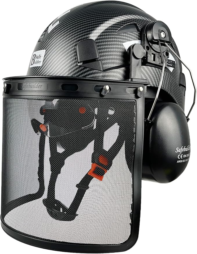Forestry Safety Helmet with Build-in Visor Mesh Face Shield Ear Muffs 4 in 1 Chainsaw Safety Hard Hats-StrideForce Fitness