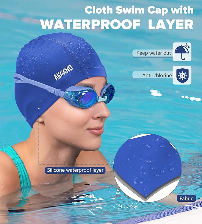 Aegend Fabric Swim Cap, Silicone Waterproof Layer - Breathable Cloth Swimming Cap, Keep Hair Dry with Hight Elasticity for Youth(8-16) Adult, 2 Sizes to Choose-StrideForce Fitness