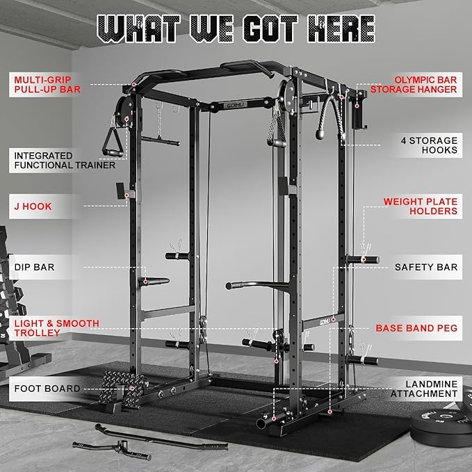 R1-V4 Power Cage Rack, 2000LB Squat Rack with Cable Crossover System, Multi-Function Weight Cage, Home Gym Workout Machine with More Training Attachments-StrideForce Fitness