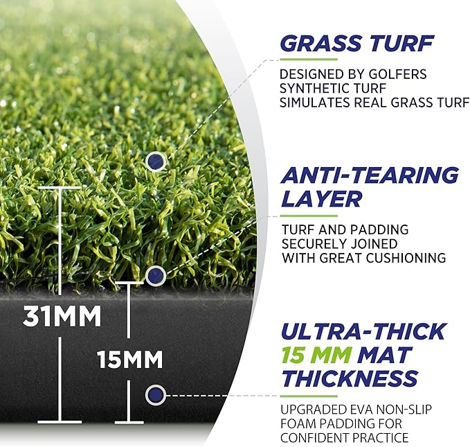 Golfguru Golf Mat, 5x4ft/5x5ft Dense Elite Golf Hitting Mats Practice with 10 Balls, 9 Tees, Heavy Duty Artificial Hitting Training Matt for Backyard Driving Chipping Indoor Outdoor Simulators-StrideForce Fitness
